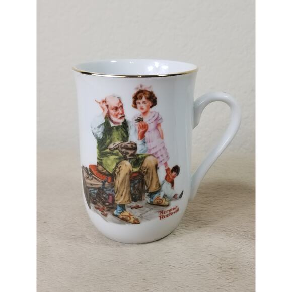 Norman Rockwell Coffee Mug Tea Cup 10oz The Cobbler 1982 A Dollhouse Japan x2 - Picture 2 of 12